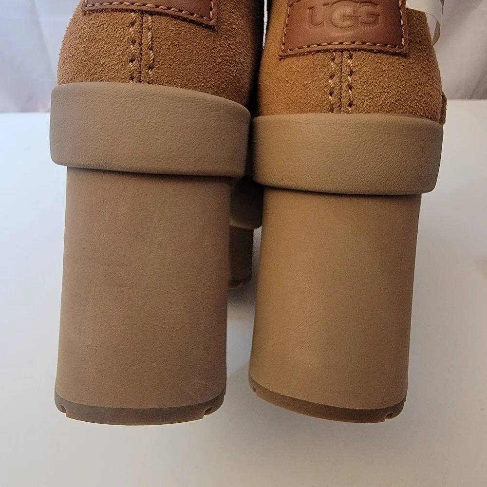 Nwt UGG New Heights Platform Mini Boots Chestnut Suede Womens 9.5 Authentic - Picture 9 of 14